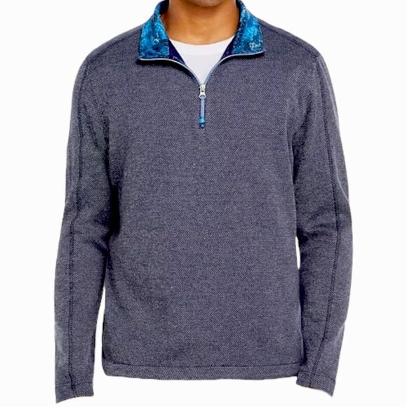 Robert Graham The Getty Sweater Men's Size Large Navy Blue 1/2 Zip Knit Pullover - Picture 1 of 5
